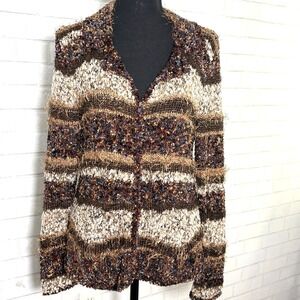 Ball of Cotton Wool Blnd Long Zip Cardigan Sz Large Boho Earthy Cottage Slouchy‎